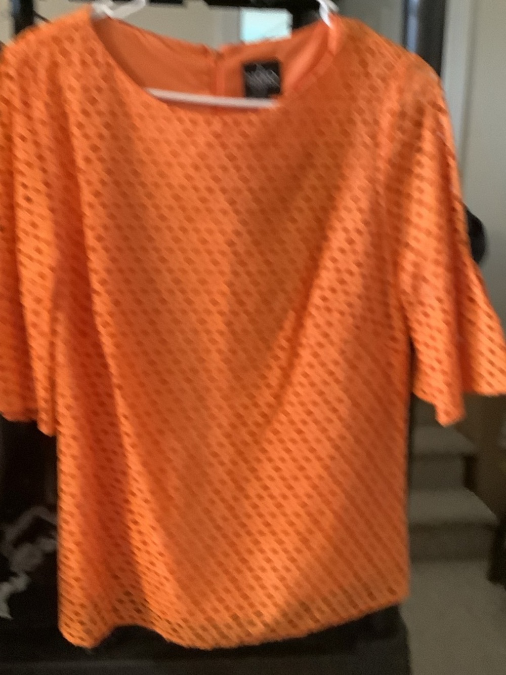 Bigio collection‎ Eyelet Flutter Sleeve Blouse in Vibrant Orange
